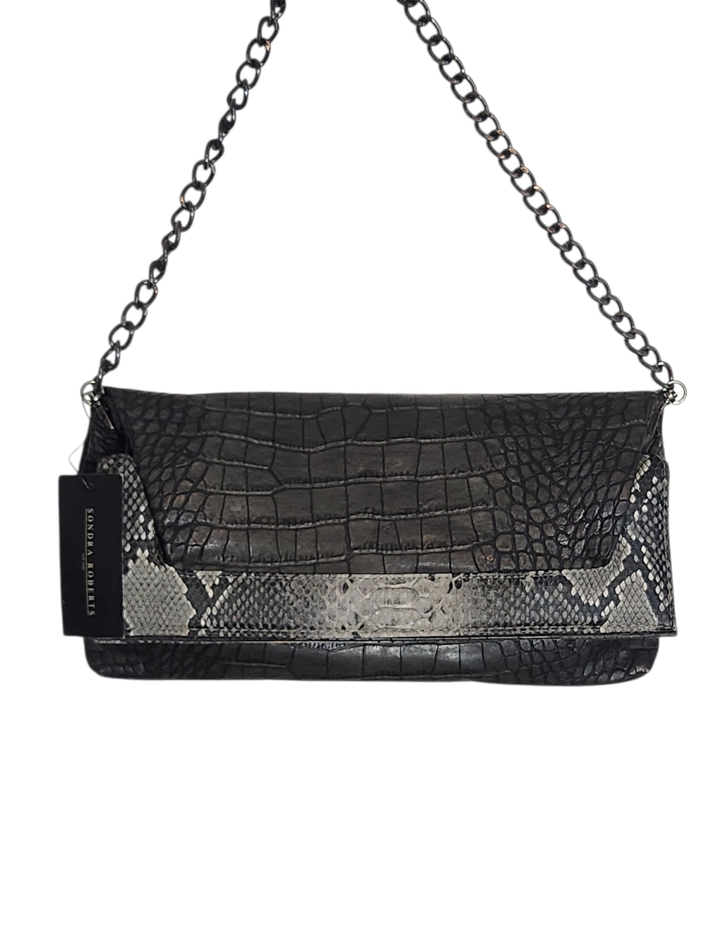 Sondra Roberts Gray and Black Embossed Faux Leather Handbag NWT